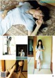 A collage of photos of a woman laying on the floor.